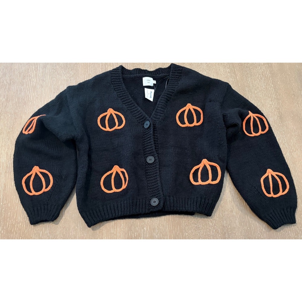 NWT Luna Ivy Women's S Black Orange Pumpkin Cardigan Halloween Sweater